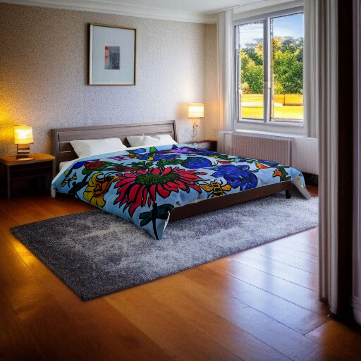 Artisan Spring Floral Artwork Comforter - Handcrafted Luxury Bedding