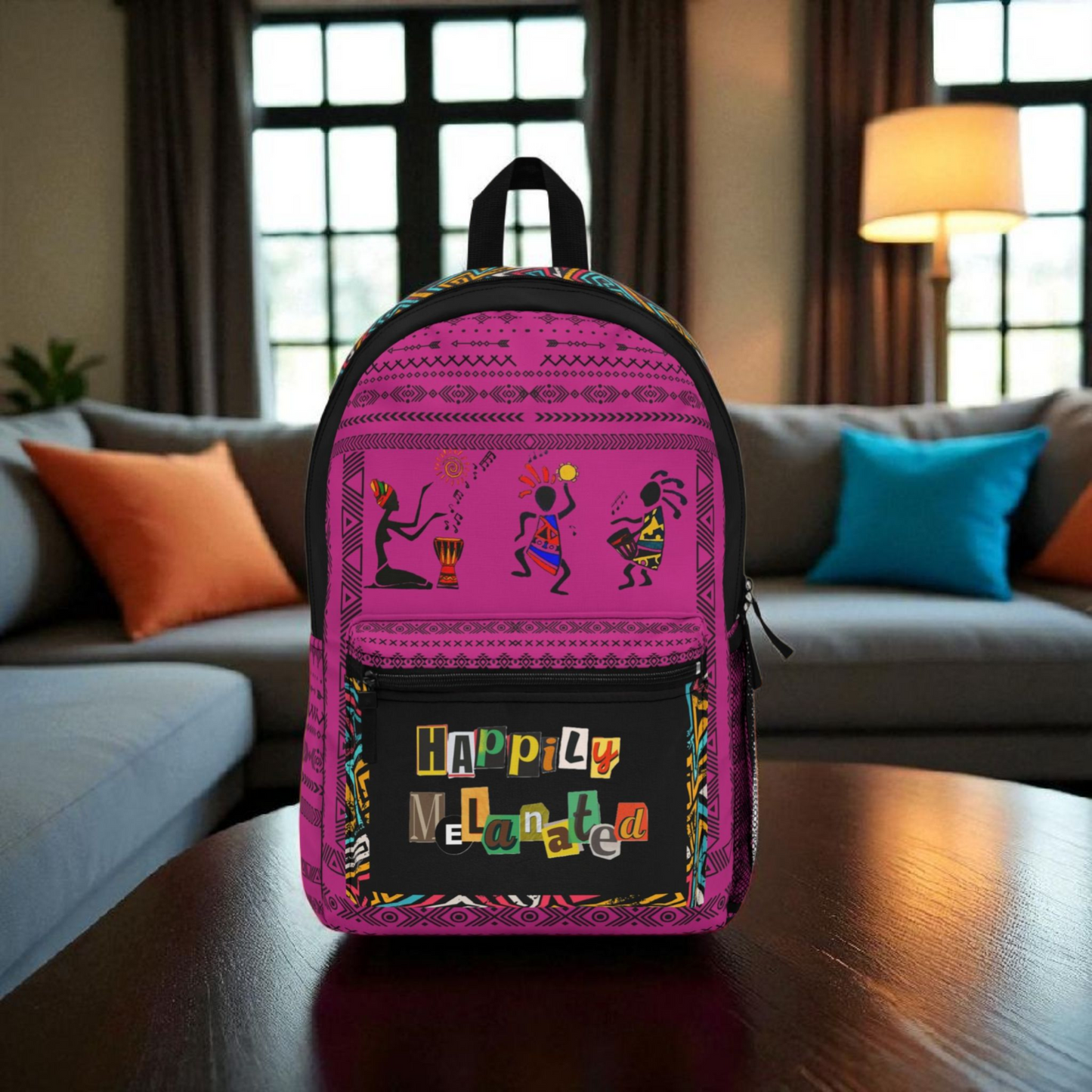 Boho Afro Music Backpack, Music Lover Bag, Cartoon Print Rucksack