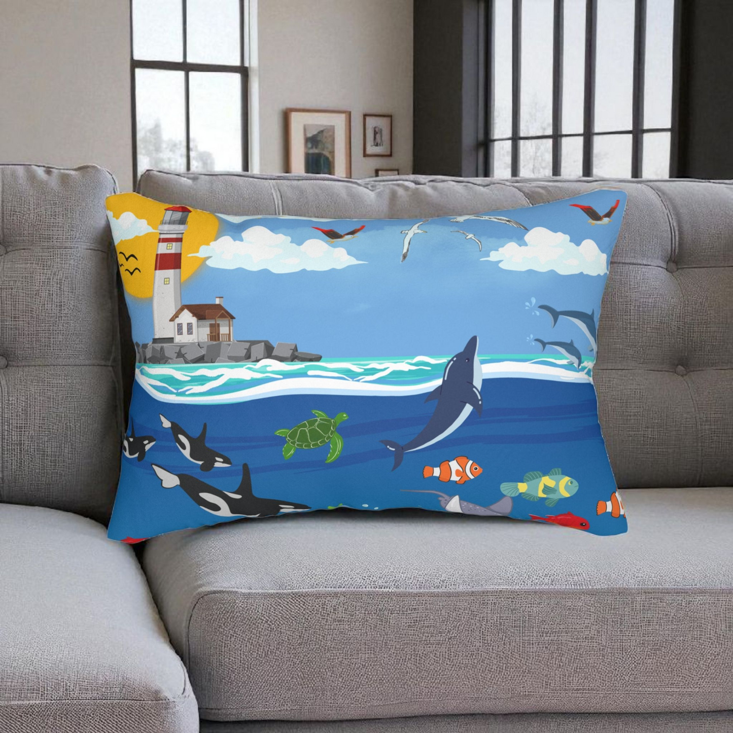 Ocean Adventure Lumbar Pillow - Nautical Marine Decor for Home