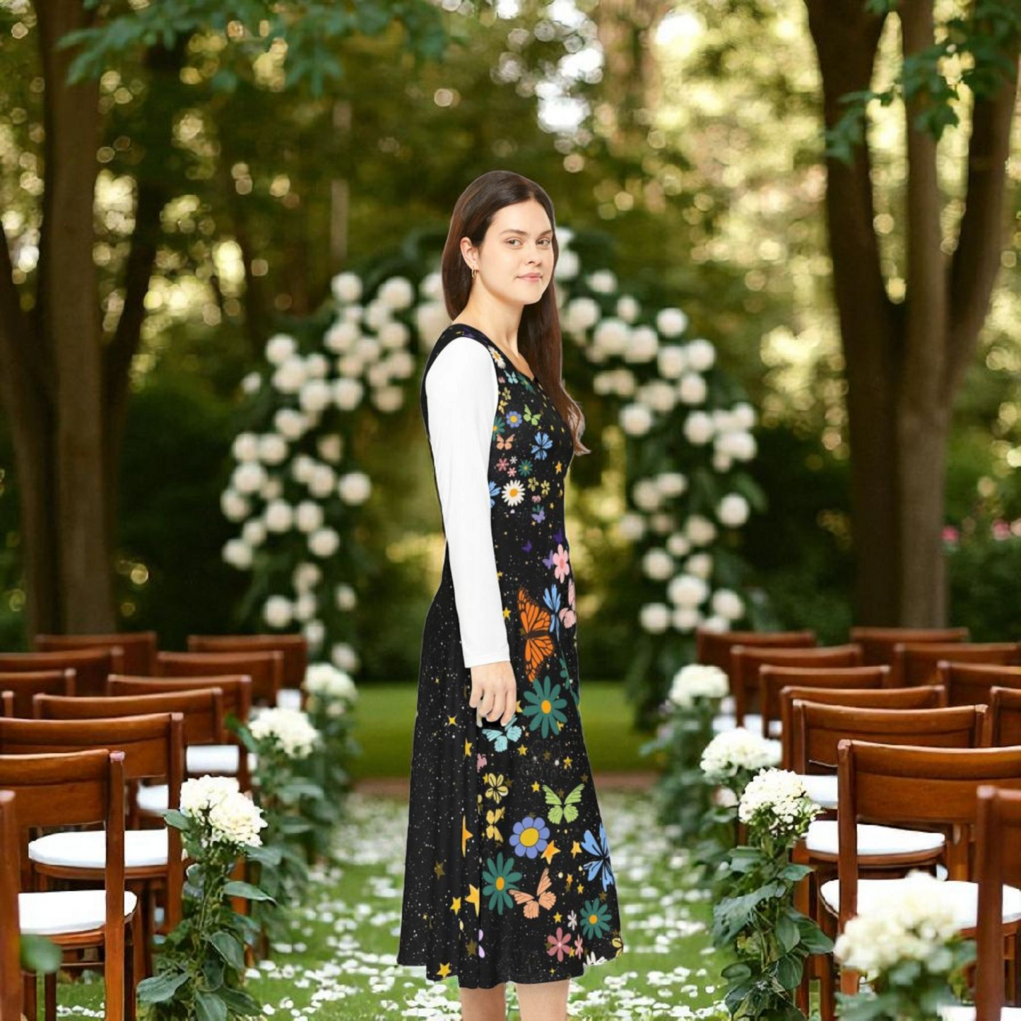 Celestial Floral Long Sleeve Dance Dress - Perfect for Parties, Events, Spring Celebrations