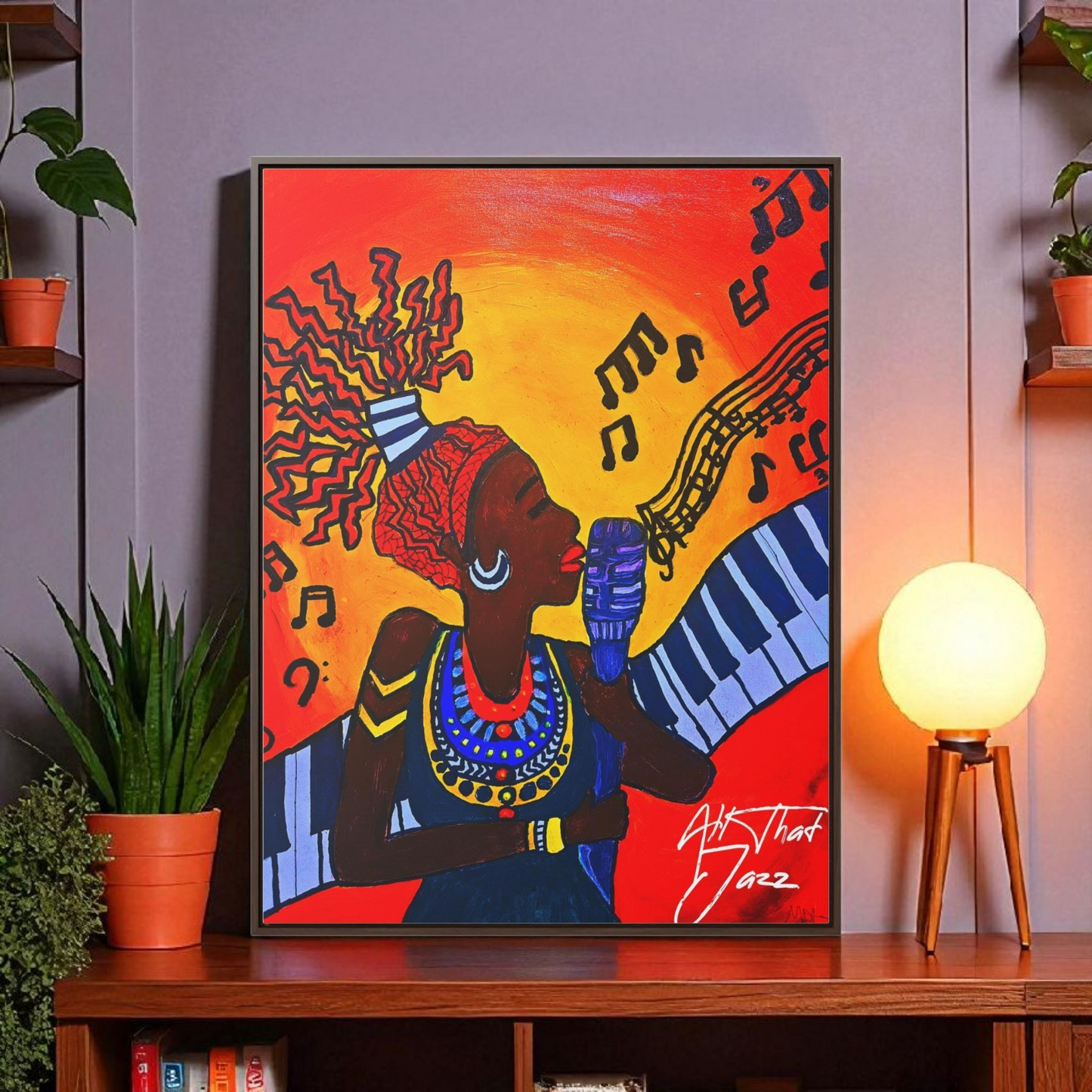 Original Painting, Afro Music Art Gallery Canvas, Jazz Singer Painting Vertical Frame, Black History Decor, Musician Portrait