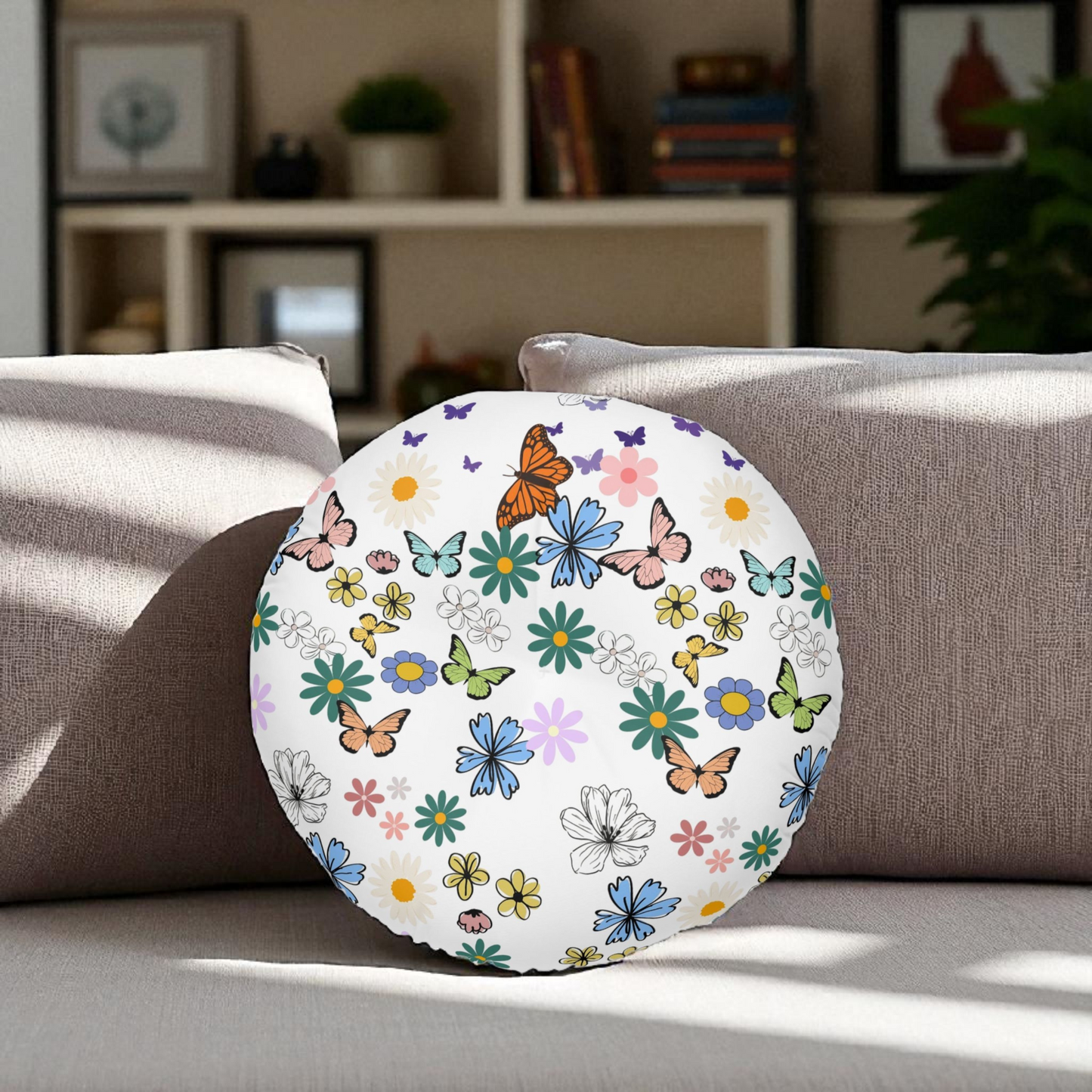 Floral Tufted Floor Pillow - Round Cushion for Cozy Decor