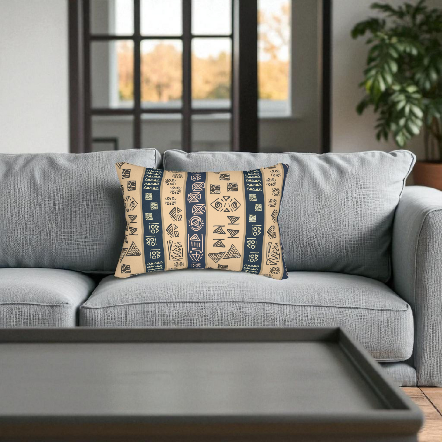 Tribal Spun Polyester Pillow, Decorative Cushion, Boho Throw Pillow, Ethnic Pattern Lumbar Pillow