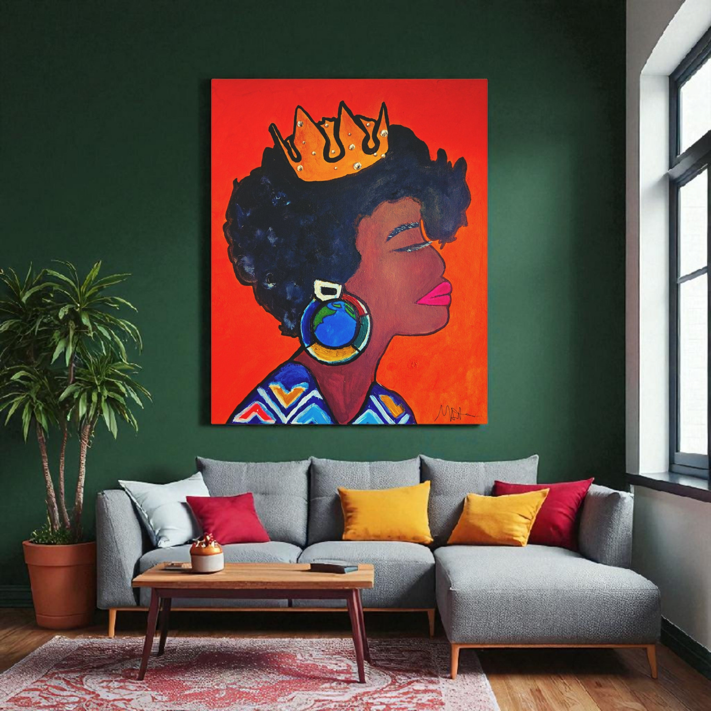 Hand-Painted Artisan Black Woman Portrait, Cultural Home Accent, Statement Piece