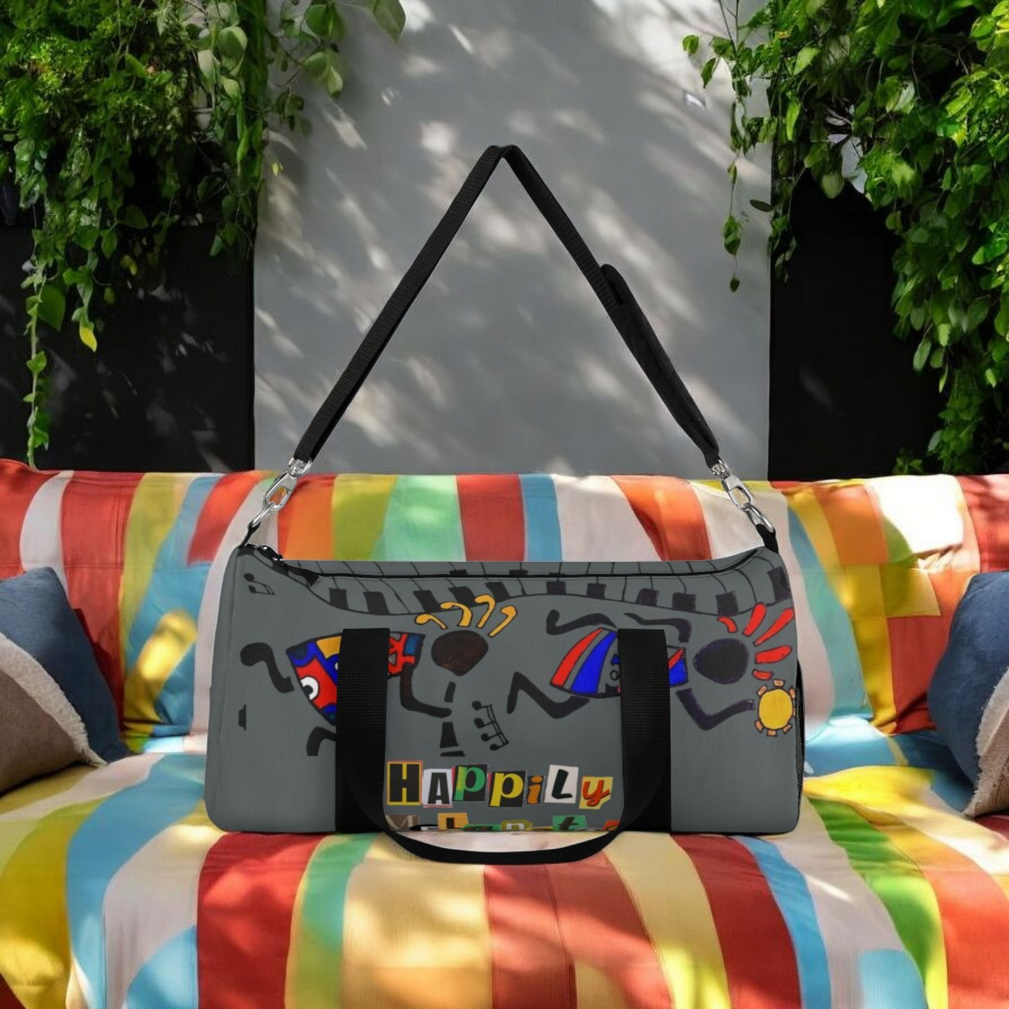 Afro Music Cartoon Piano Art Handcrafted Duffel Bag - Musician Gift, Travel Bag, Music Lover Gym Bag