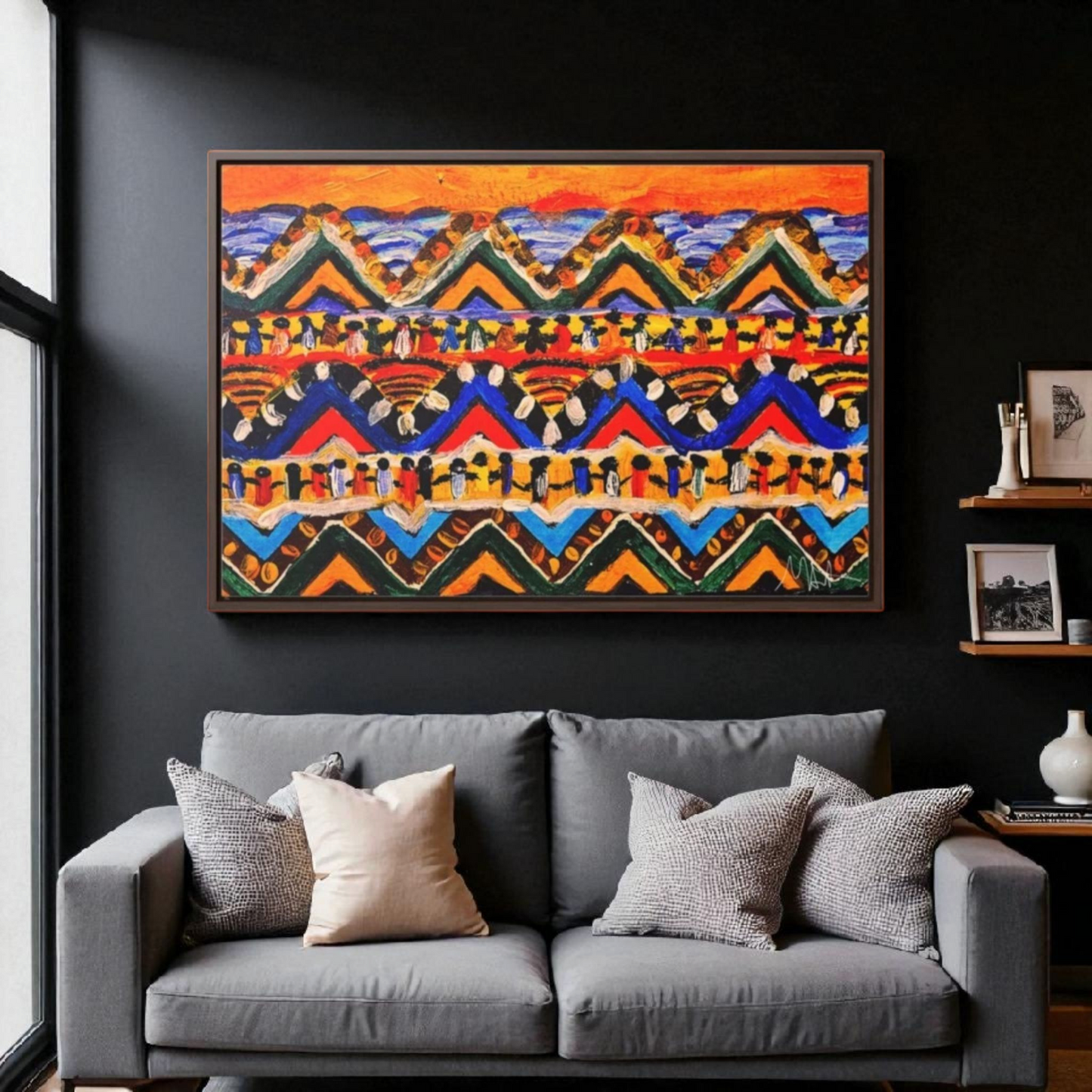 Original Tribal Artwork, Handcrafted Gallery Wrap in Walnut/Black