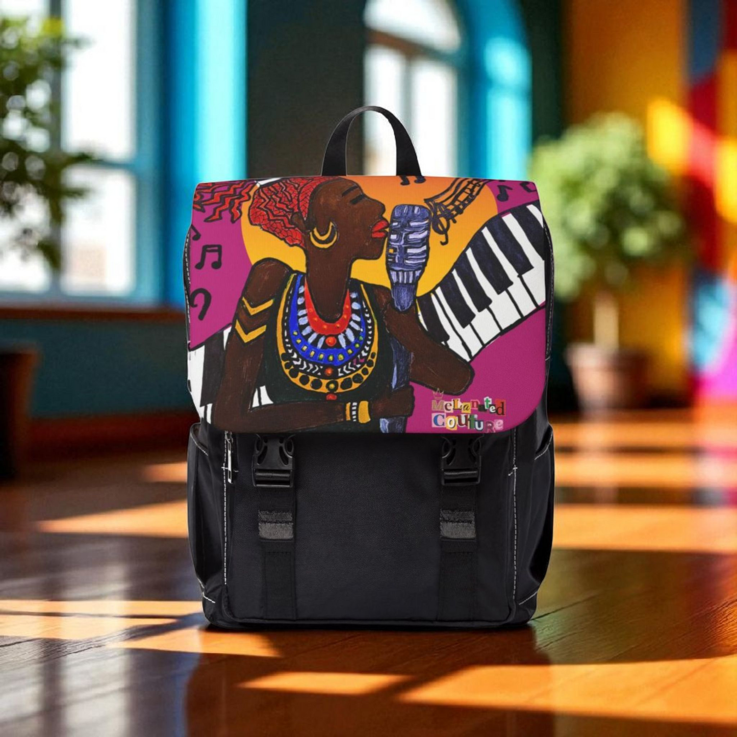 Afro Singer, Ethnic Music-Inspired Unisex Shoulder Backpack - Stylish & Functional