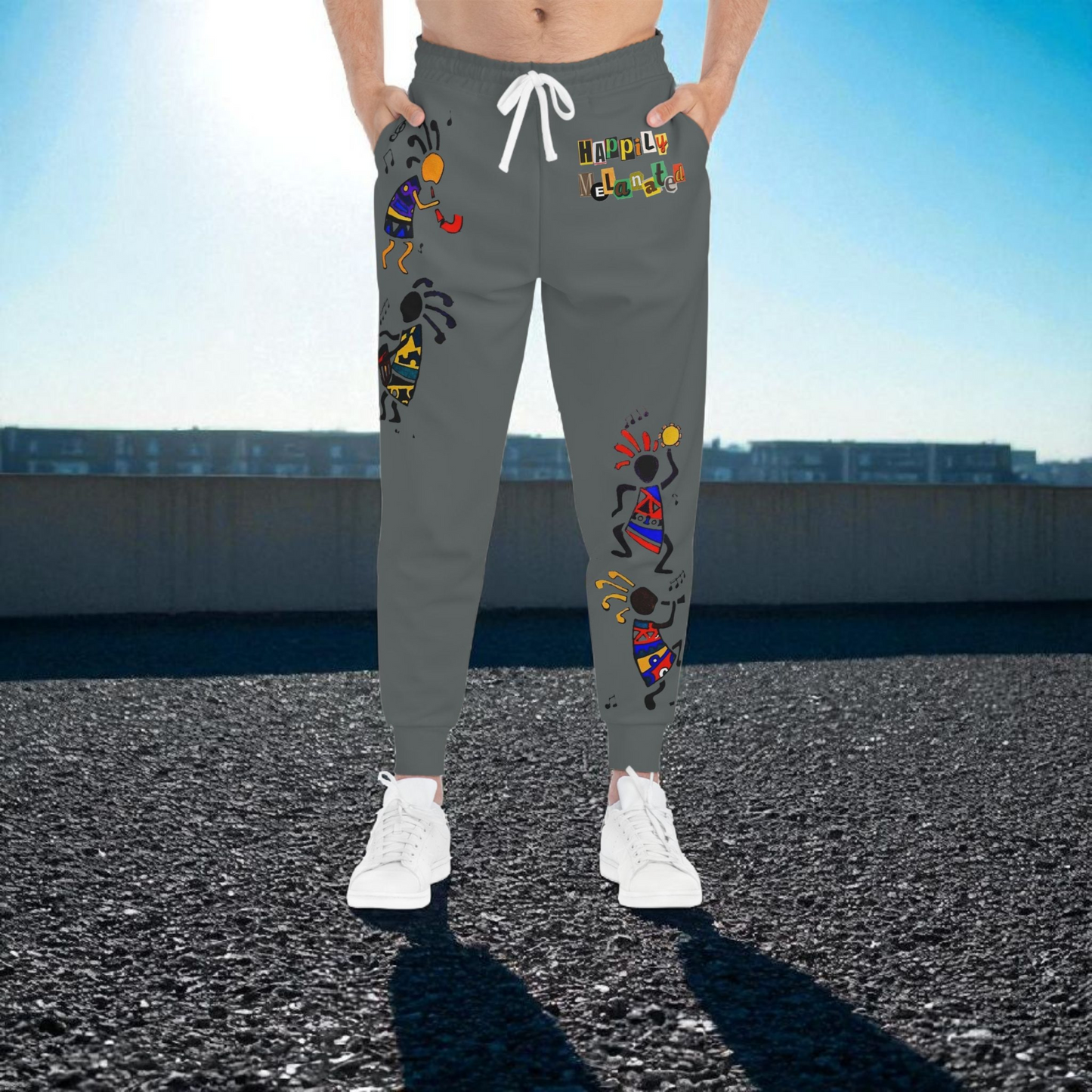 Afro Music Cartoon Art Unisex Athletic Joggers, Handcrafted Jogger Pants, Workout Sweatpants
