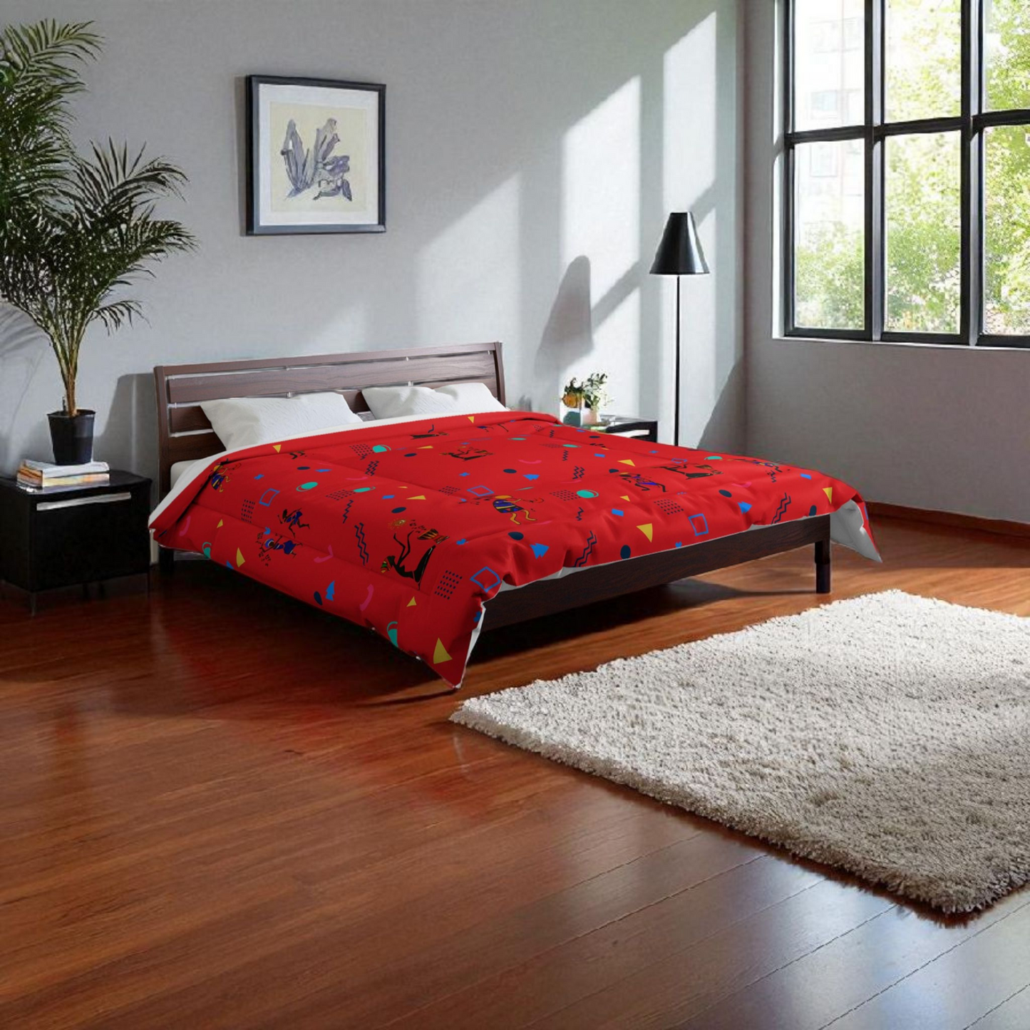 Afro Music Cartoon Comforter, Handcrafted Bedspread for Music Lovers, Unique African Art Comforter