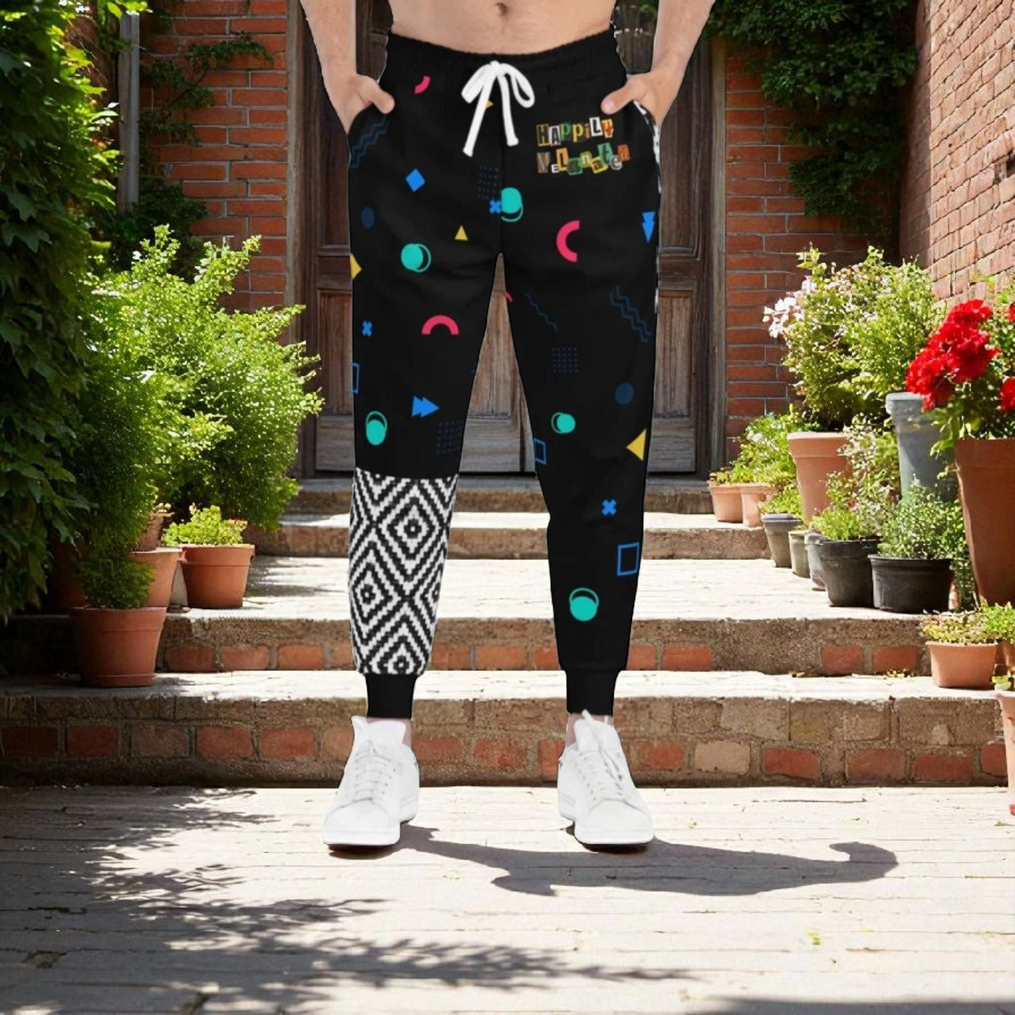Handcrafted Aztec Pattern Unisex Athletic Joggers, Comfy Aztec Workout Pants