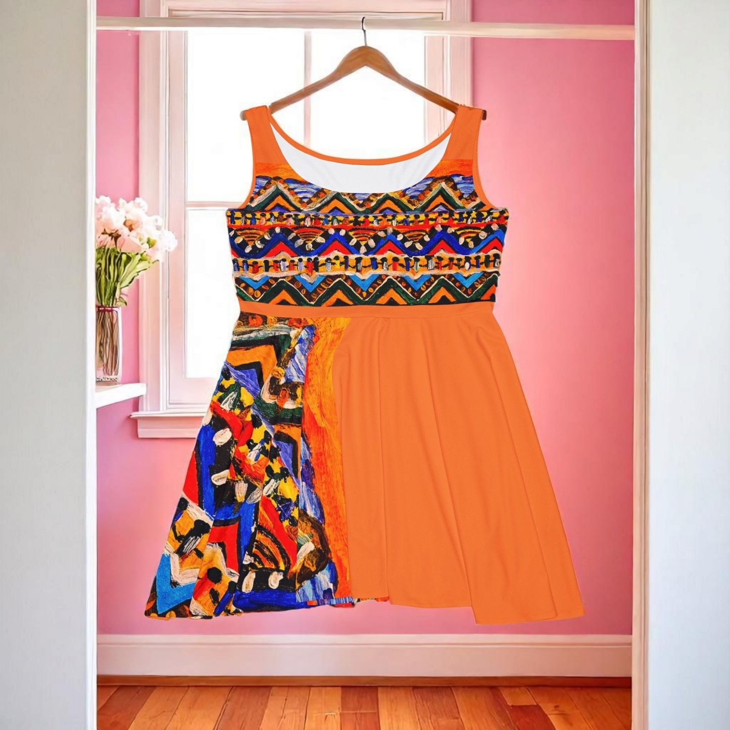 Vibrant Handcrafted Women's Skater Dress - Tribal Textile Design