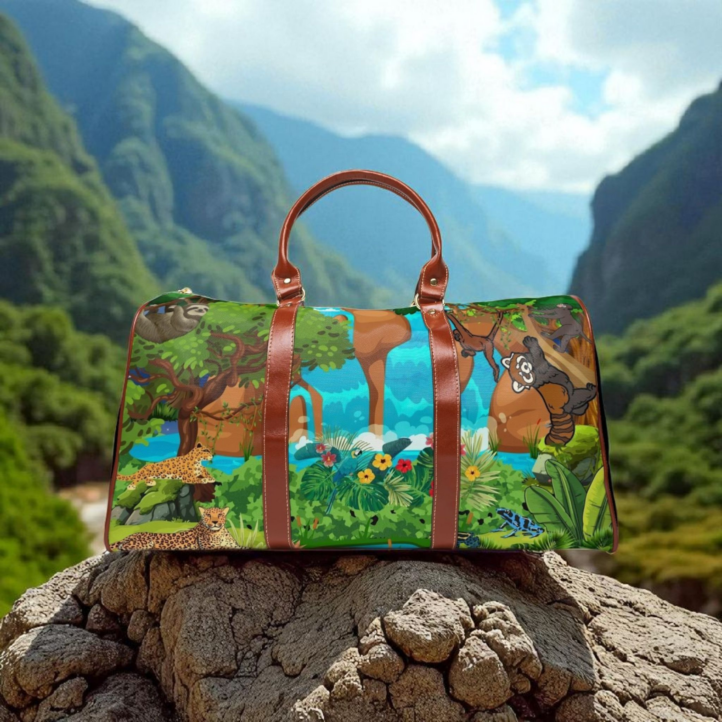 Vibrant Waterproof Travel Bag - Jungle Animals Design for Adventurers