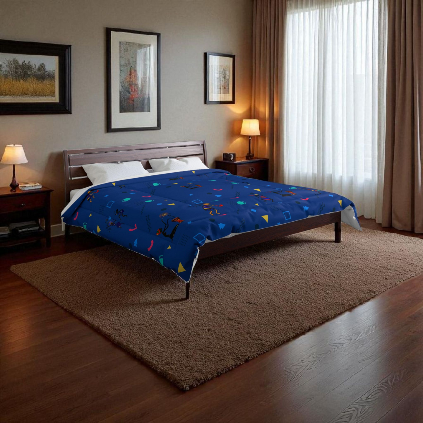 Afro Music Cartoon Comforter, Handcrafted Bedspread for Music Lovers, Unique African Art Comforter