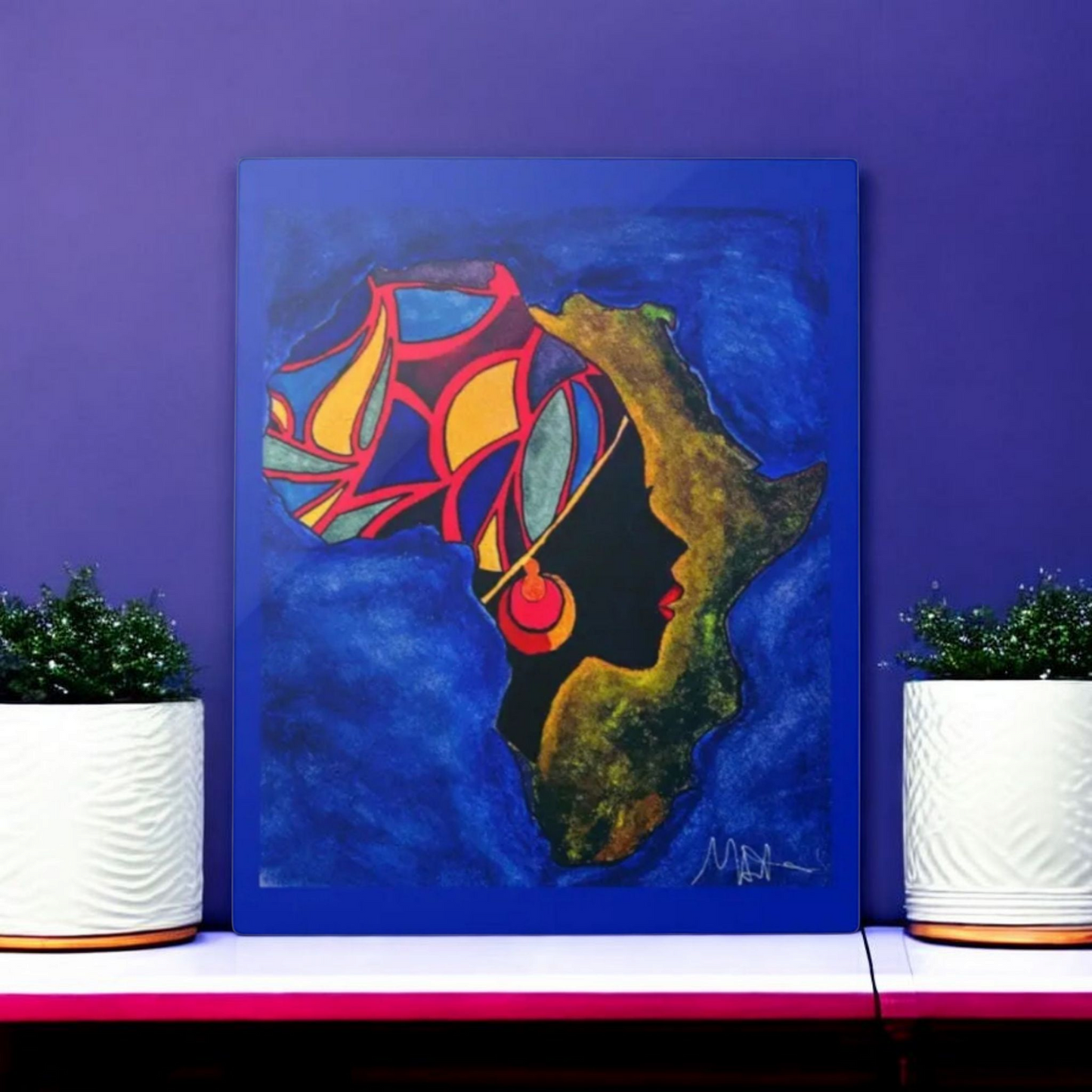Ethnic Wall Art -Abstract Africa Map Painting on Metal, Detailed Handcrafted Continent Illustration
