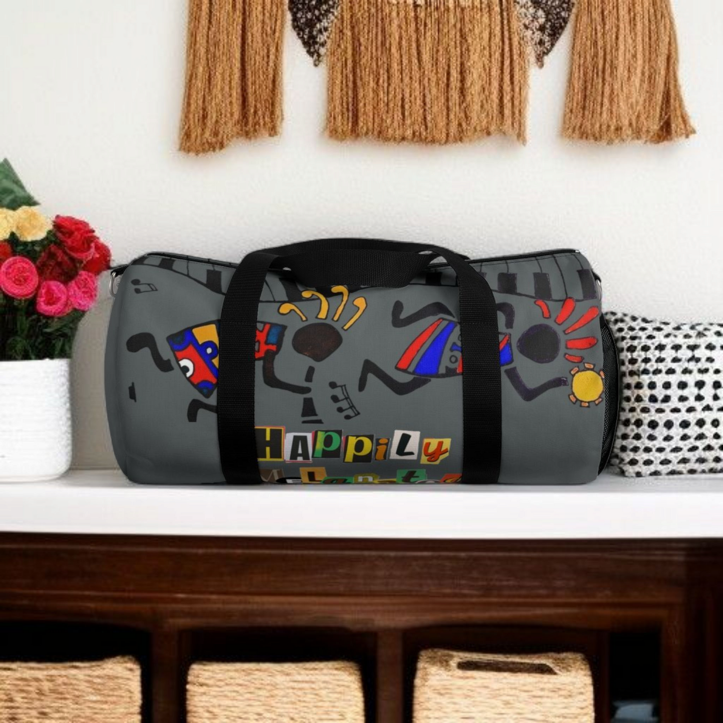 Afro Music Cartoon Piano Art Handcrafted Duffel Bag - Musician Gift, Travel Bag, Music Lover Gym Bag