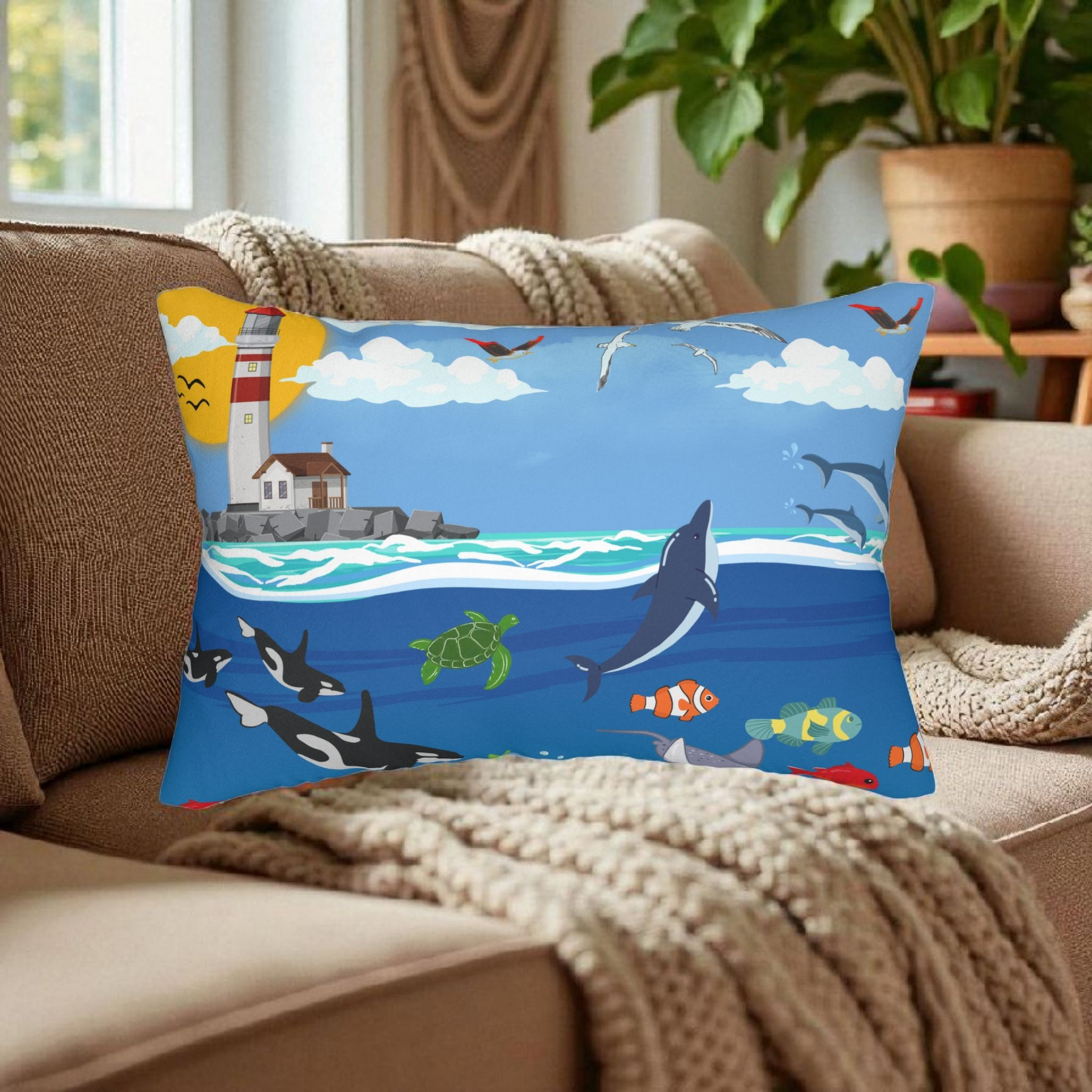 Ocean Adventure Lumbar Pillow - Nautical Marine Decor for Home