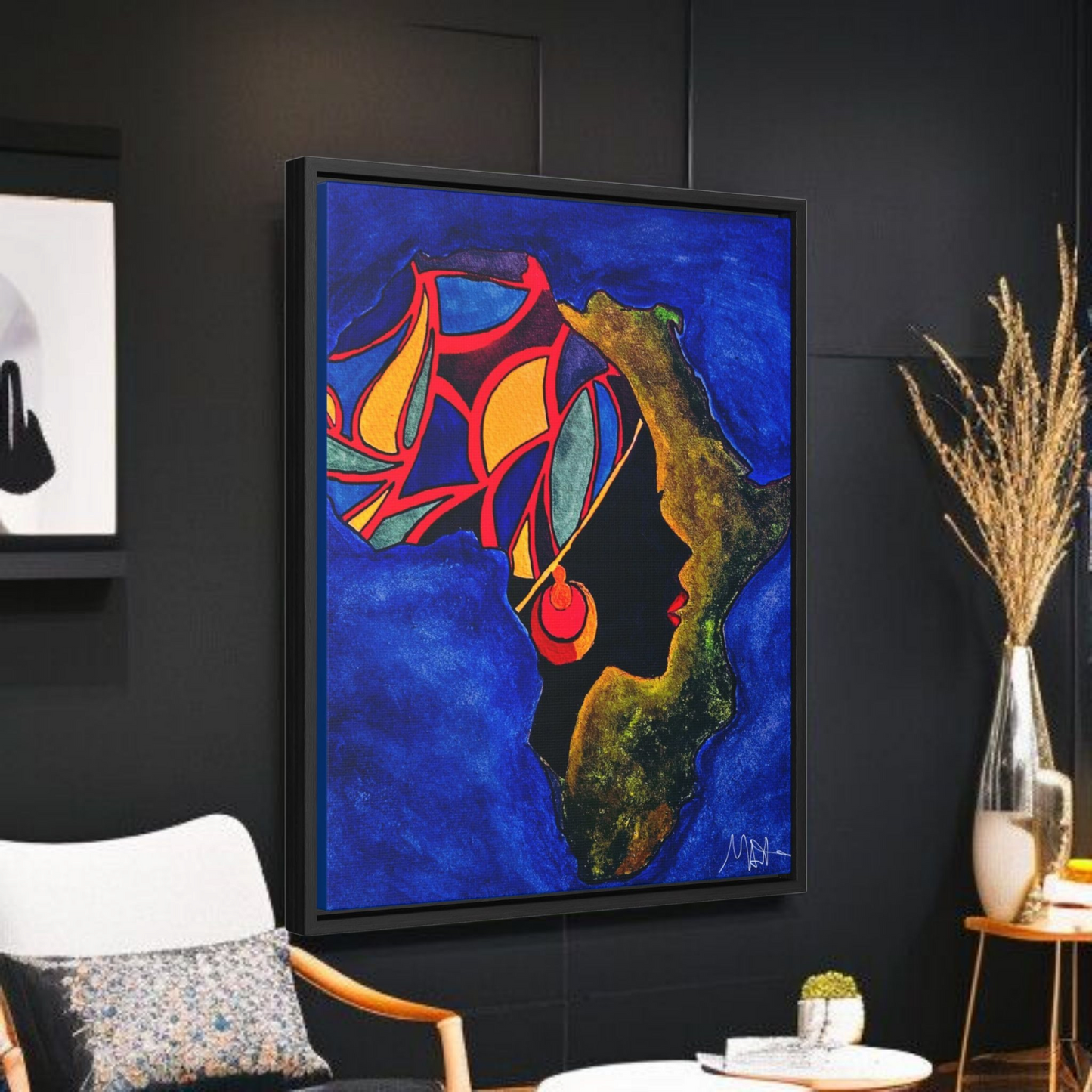 African Essence Original Ethnic Portrait - Authentic Continental Painting,Vertical Frame