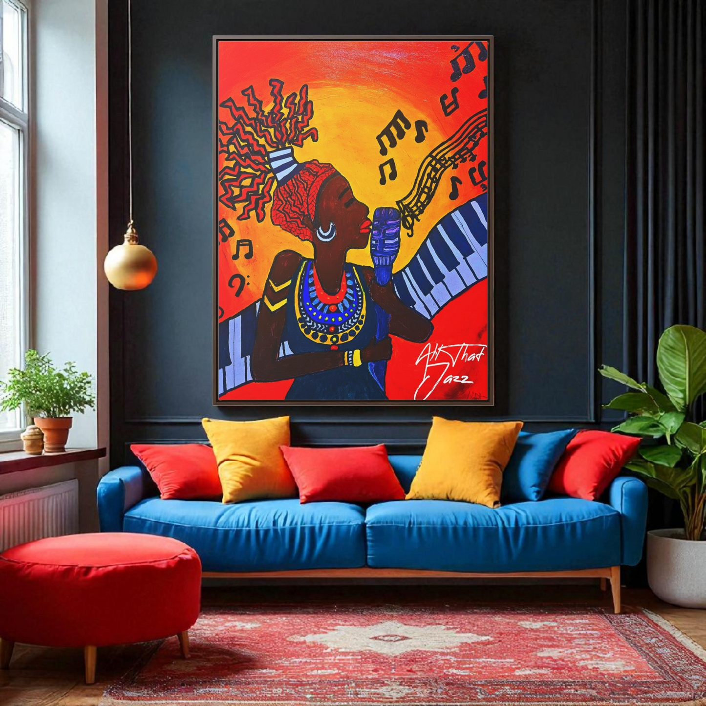 Original Painting, Afro Music Art Gallery Canvas, Jazz Singer Painting Vertical Frame, Black History Decor, Musician Portrait