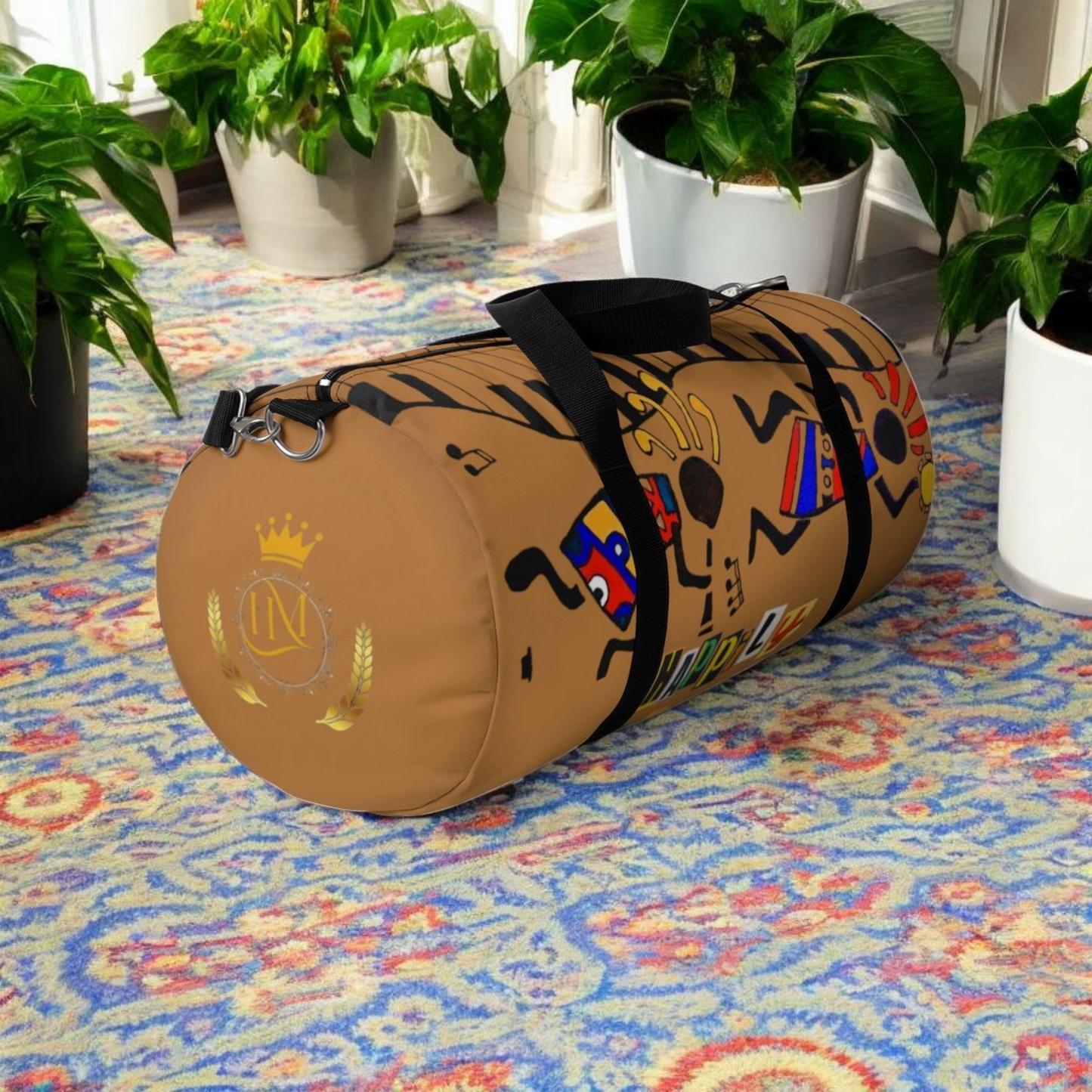 Afro Music Cartoon Piano Art Handcrafted Duffel Bag - Musician Gift, Travel Bag