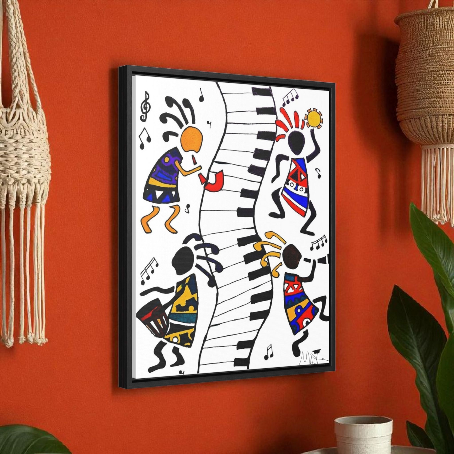 Tribal Music Wall Art, Original Hand Drawn Piece, Cultural Home Decor, Vertical Frame