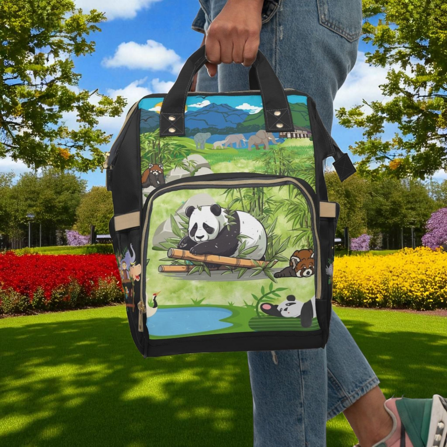 Eco-Friendly Panda Design Diaper Backpack for Parents on the Go
