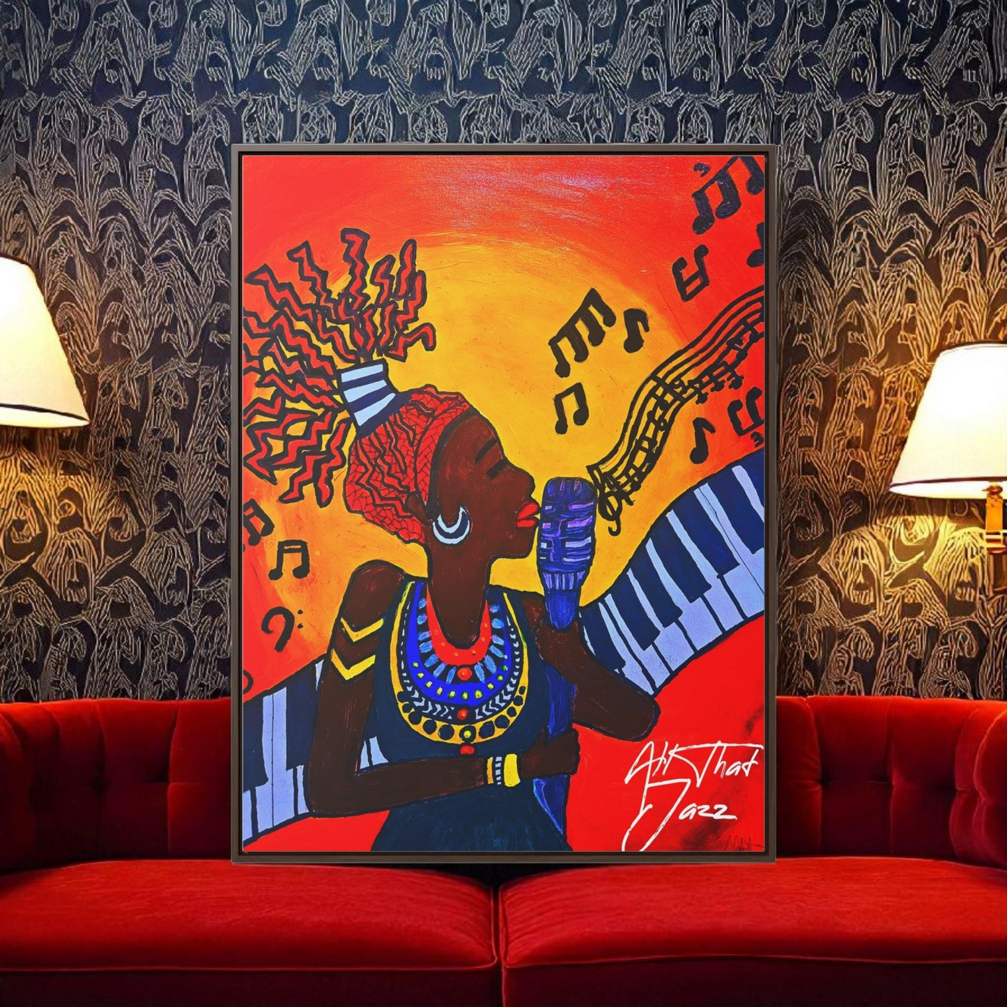 Original Painting, Afro Music Art Gallery Canvas, Jazz Singer Painting Vertical Frame, Black History Decor, Musician Portrait