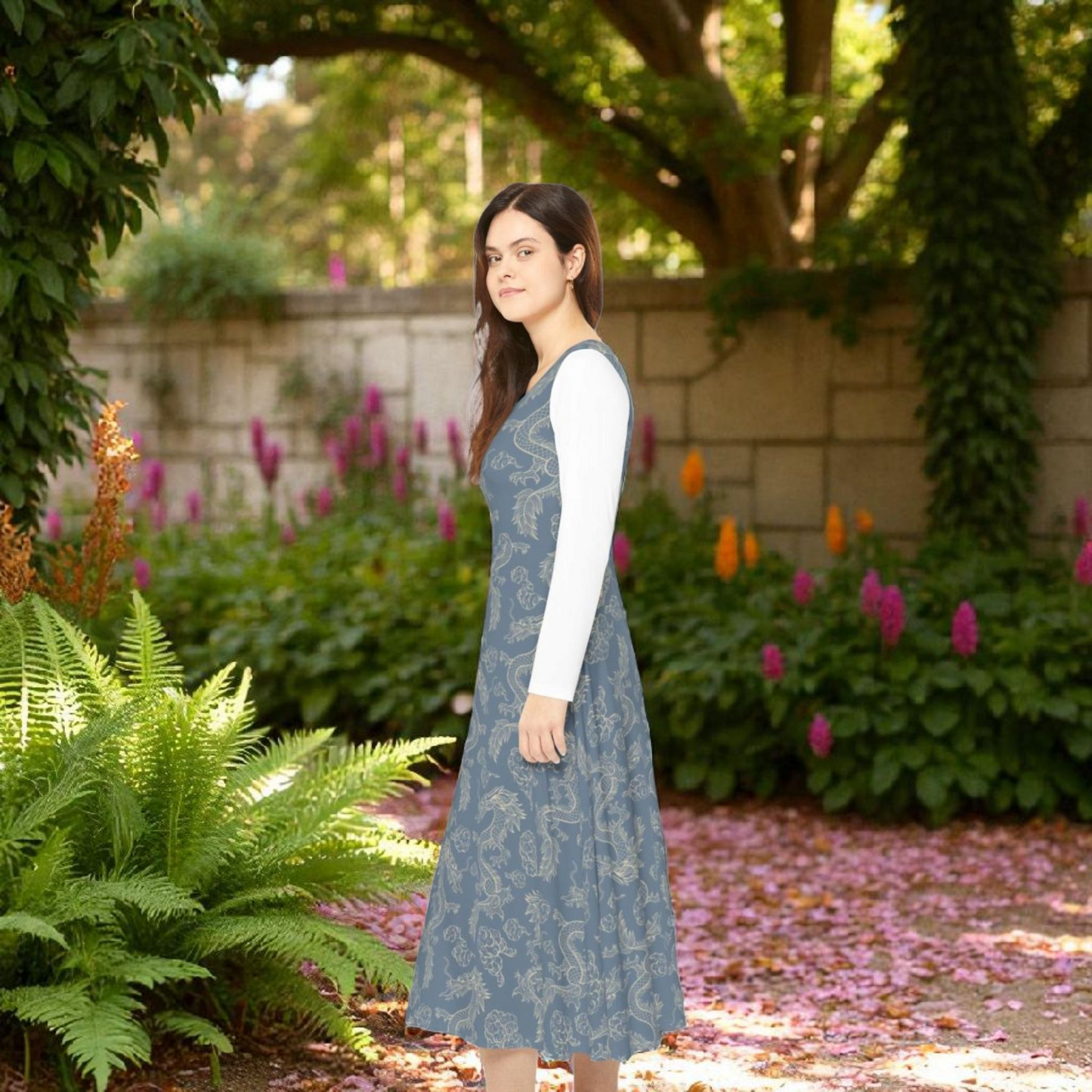 Elegant Women's Long Sleeve Dance Dress, Ballet Dress, Floral Print Dress, Dancewear
