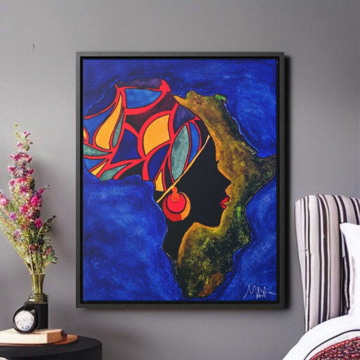 African Essence Original Ethnic Portrait - Authentic Continental Painting,Vertical Frame
