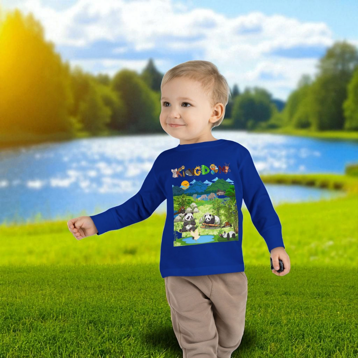 Panda Graphic Toddler Long Sleeve Tee, Red Panda Animal Theme Kids Shirt