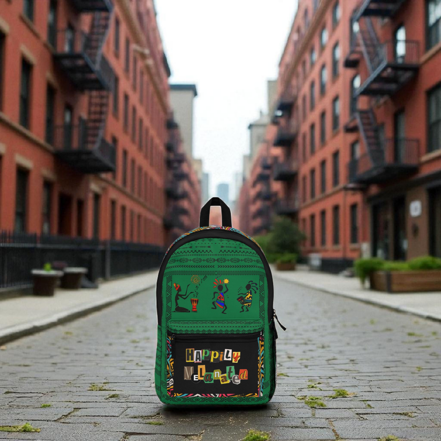 Unique Afro Music Backpack, Music Lover Bag, Cartoon Print Rucksack, Ethnic Design