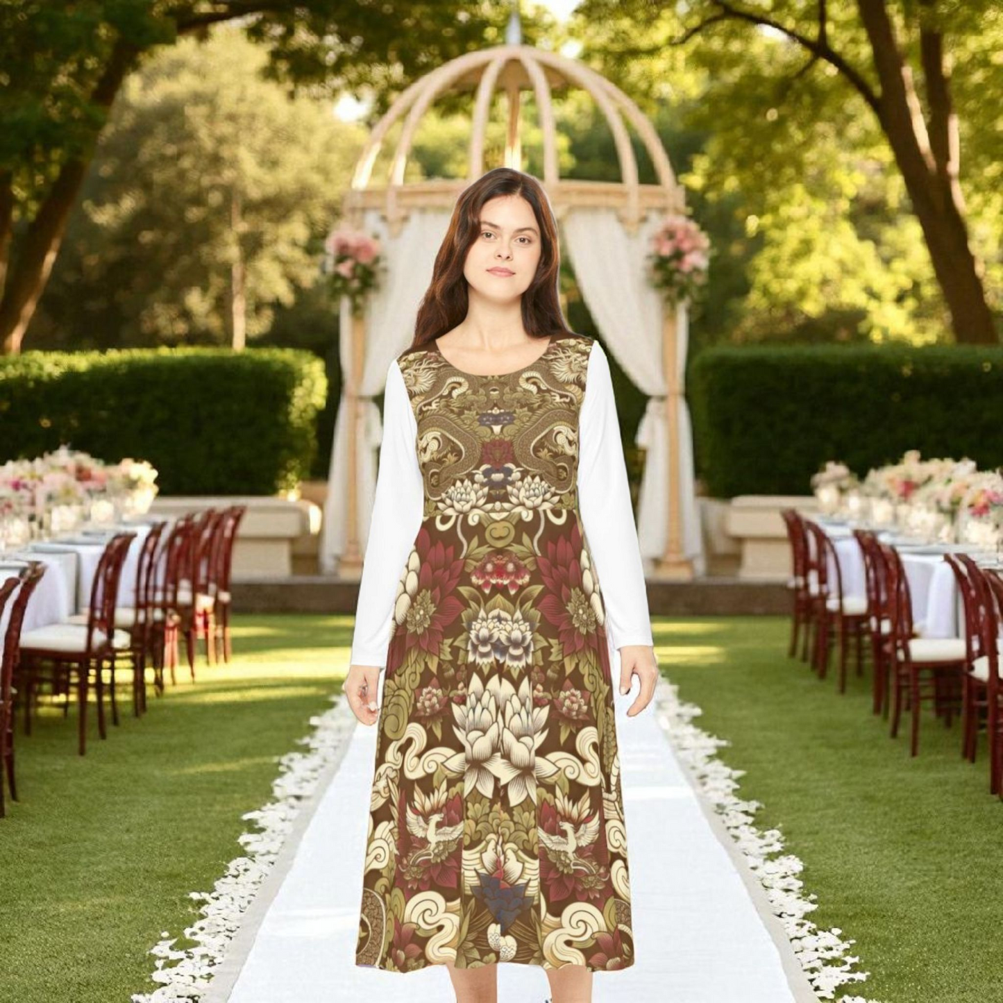 Elegant Floral Print Long Sleeve Dance Dress, Perfect for Parties, Dance Recitals