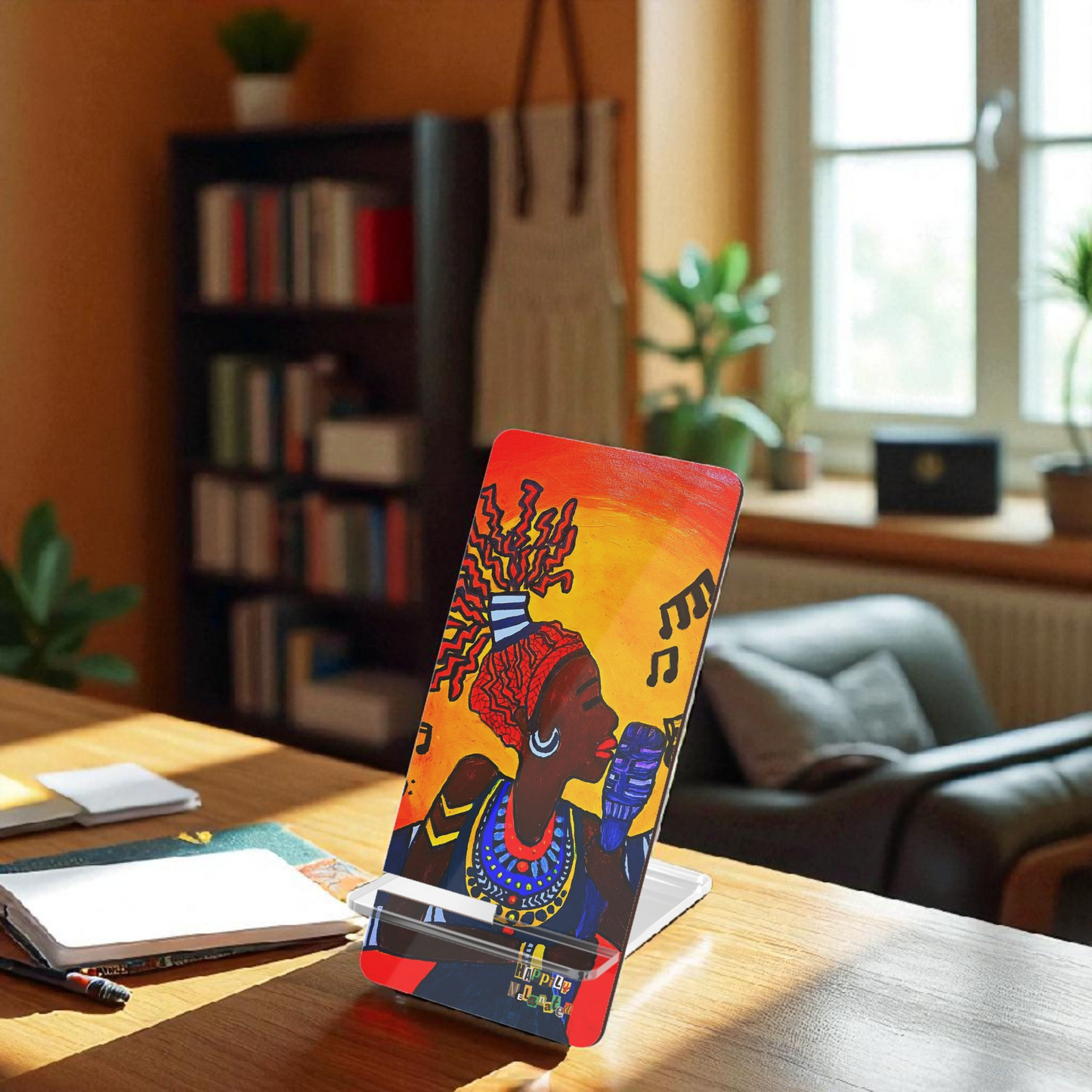 Artistic Smartphone Display Stand - Vibrant Music Theme