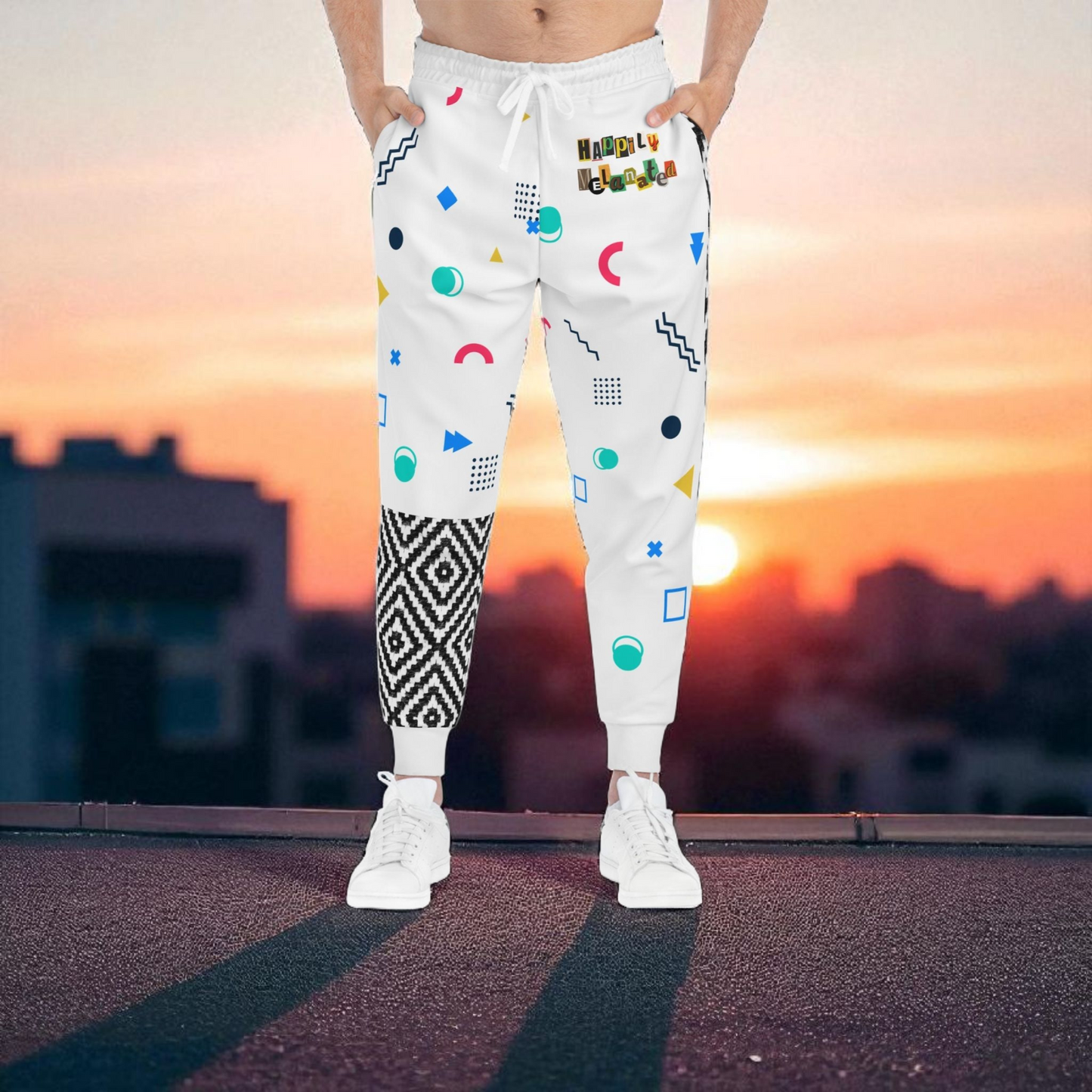 Handcrafted Aztec Pattern Unisex Athletic Joggers, Comfy Aztec Workout Pants