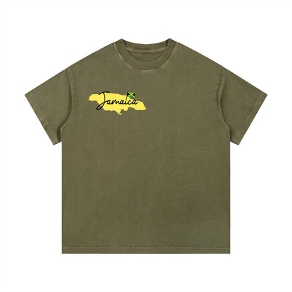 Jamaican Flag Themed Unisex Graphic Vintage Wash Cotton T-Shirt