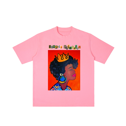 Crowned Black Woman Art Graphic Vintage Wash Drop Shoulder T-shirt