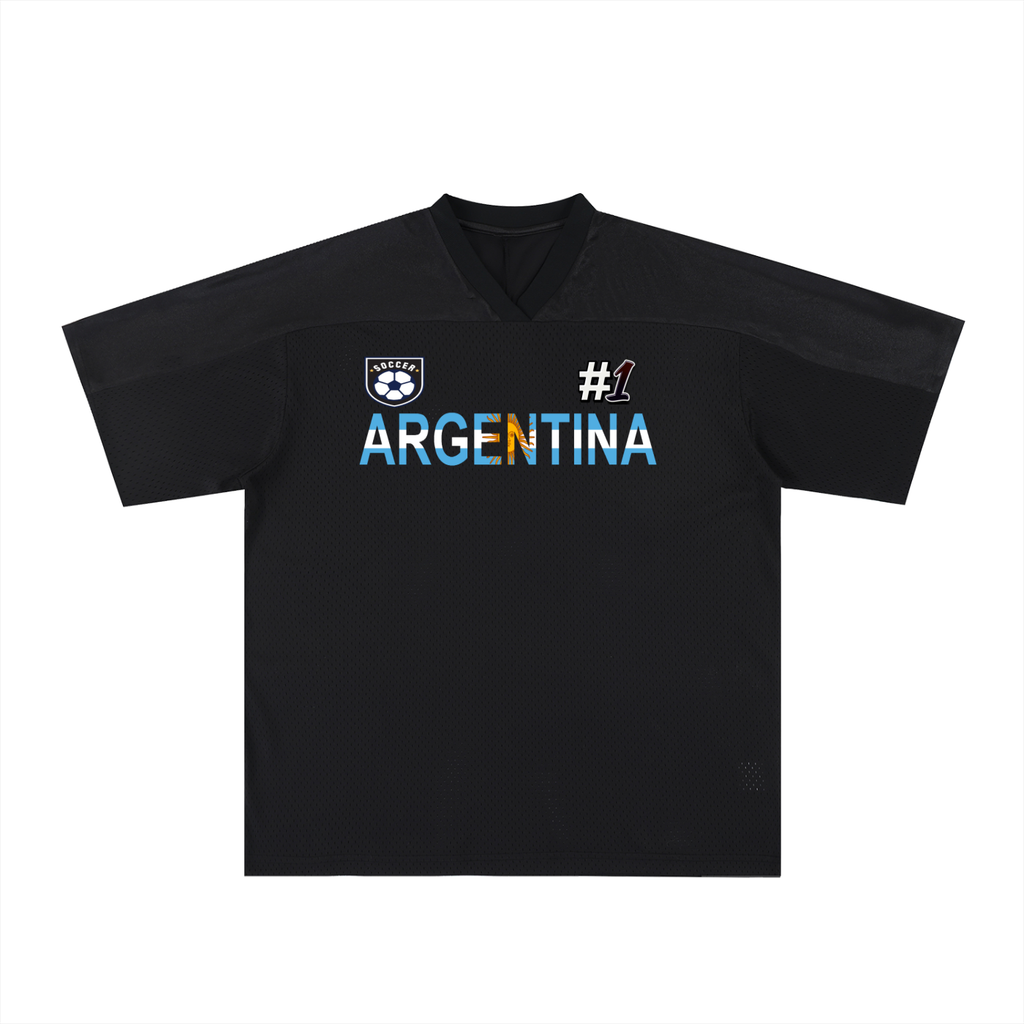 Argentina Flag Themed Graphic Mesh V-Neck Soccer Jersey ODMPOD