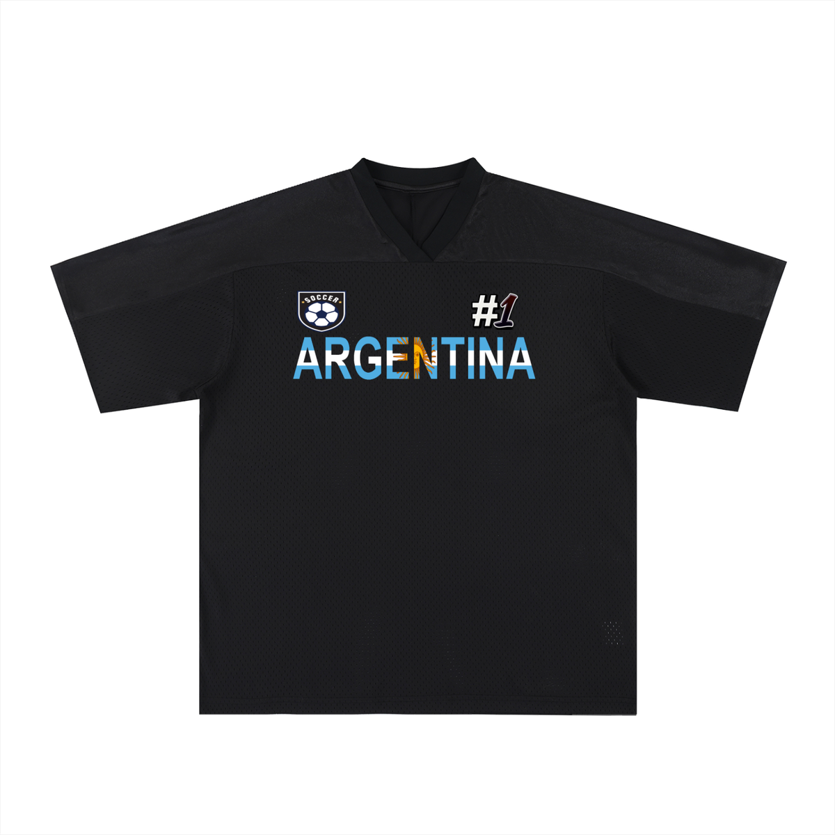 Argentina Flag Themed Graphic Mesh V-Neck Soccer Jersey ODMPOD