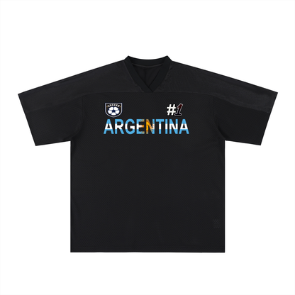 Argentina Flag Themed Graphic Mesh V-Neck Soccer Jersey