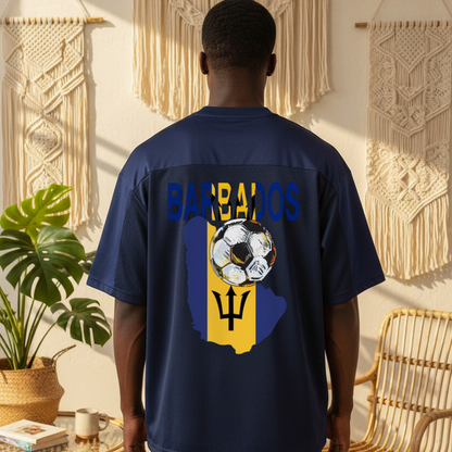 Barbados Flag Themed Unisex Oversized Mesh V-Neck Soccer Jersey