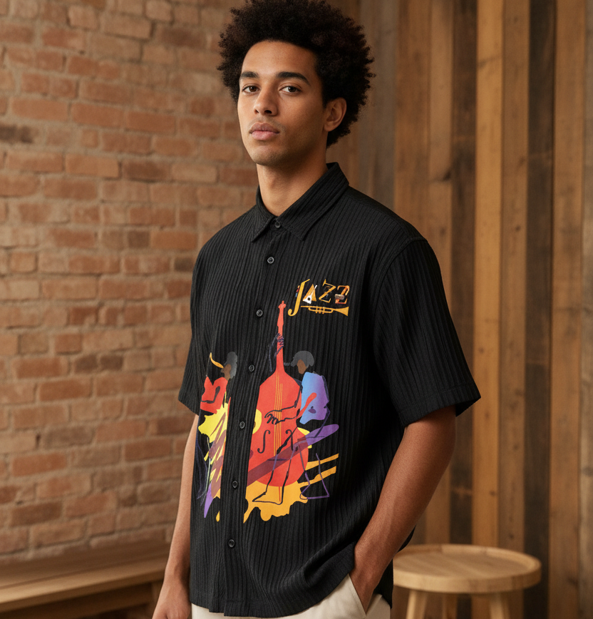 Jazz Band, Music Art Graphic Unisex Tencel Jacquard Shirt