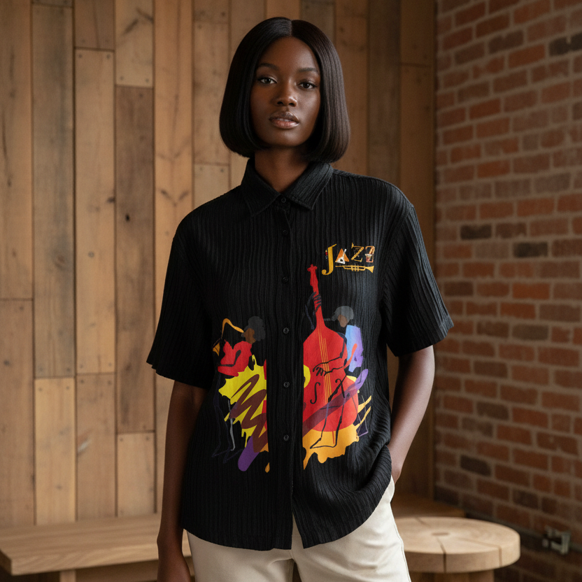Jazz Band, Music Art Graphic Unisex Tencel Jacquard Shirt