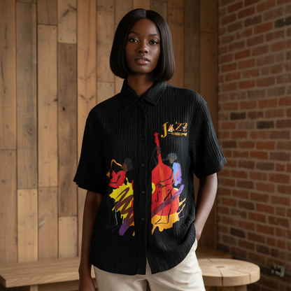 Jazz Band, Music Art Graphic Unisex Tencel Jacquard Shirt
