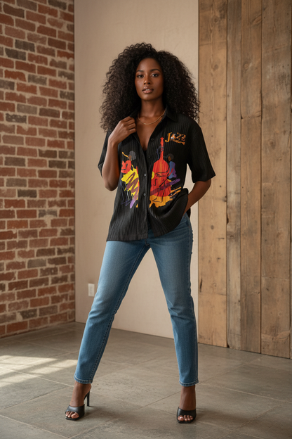 Jazz Band, Music Art Graphic Unisex Tencel Jacquard Shirt