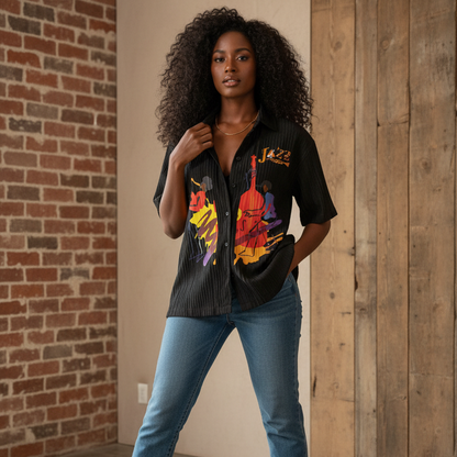 Jazz Band, Music Art Graphic Unisex Tencel Jacquard Shirt