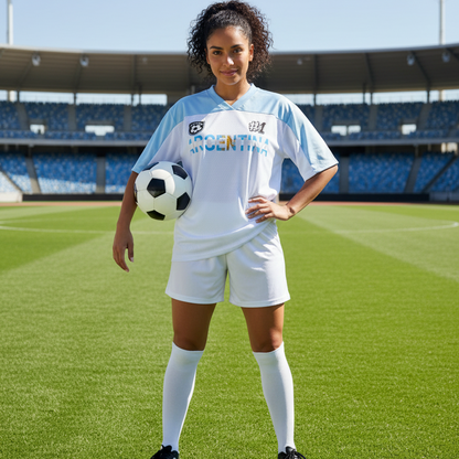 Argentina Flag Themed Graphic Mesh V-Neck Soccer Jersey