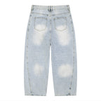 Men’s Vintage-Wash Sunfaded Barrel-Leg Jeans Featuring DJ Graffiti Graphic Art ODMPOD