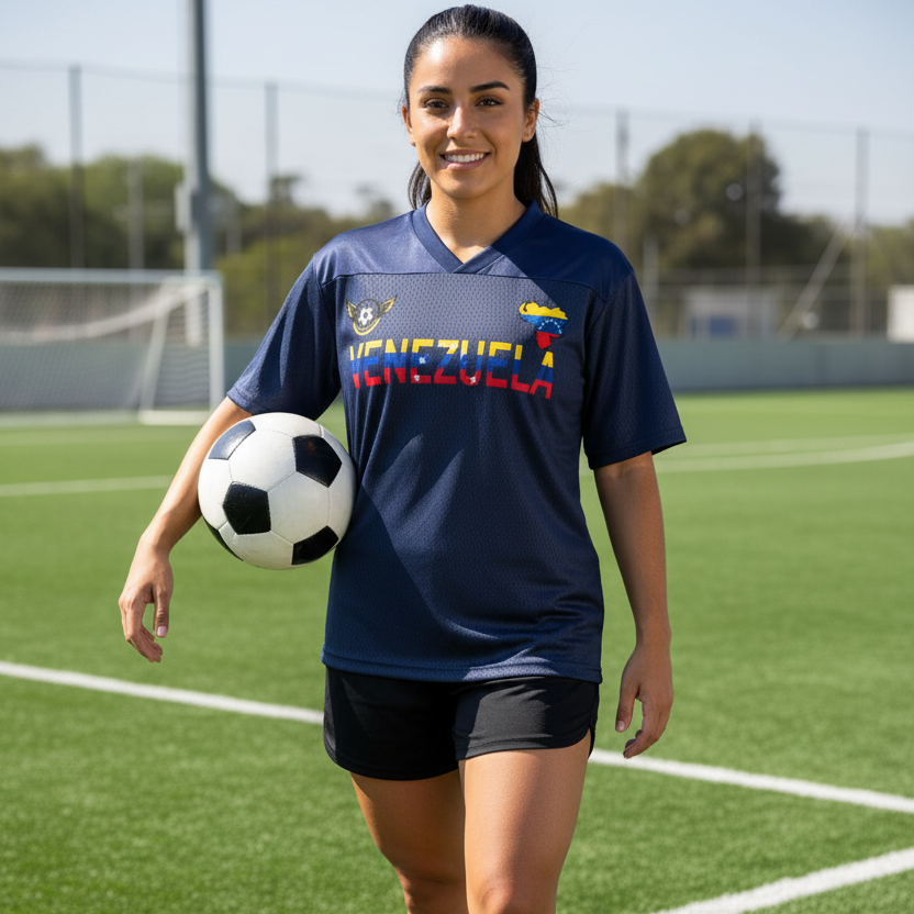 Venezuela Flag Themed Unisex Oversized Mesh V-Neck Soccer Jersey