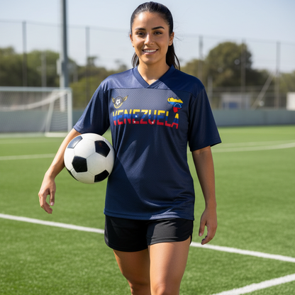 Venezuela Flag Themed Unisex Oversized Mesh V-Neck Soccer Jersey