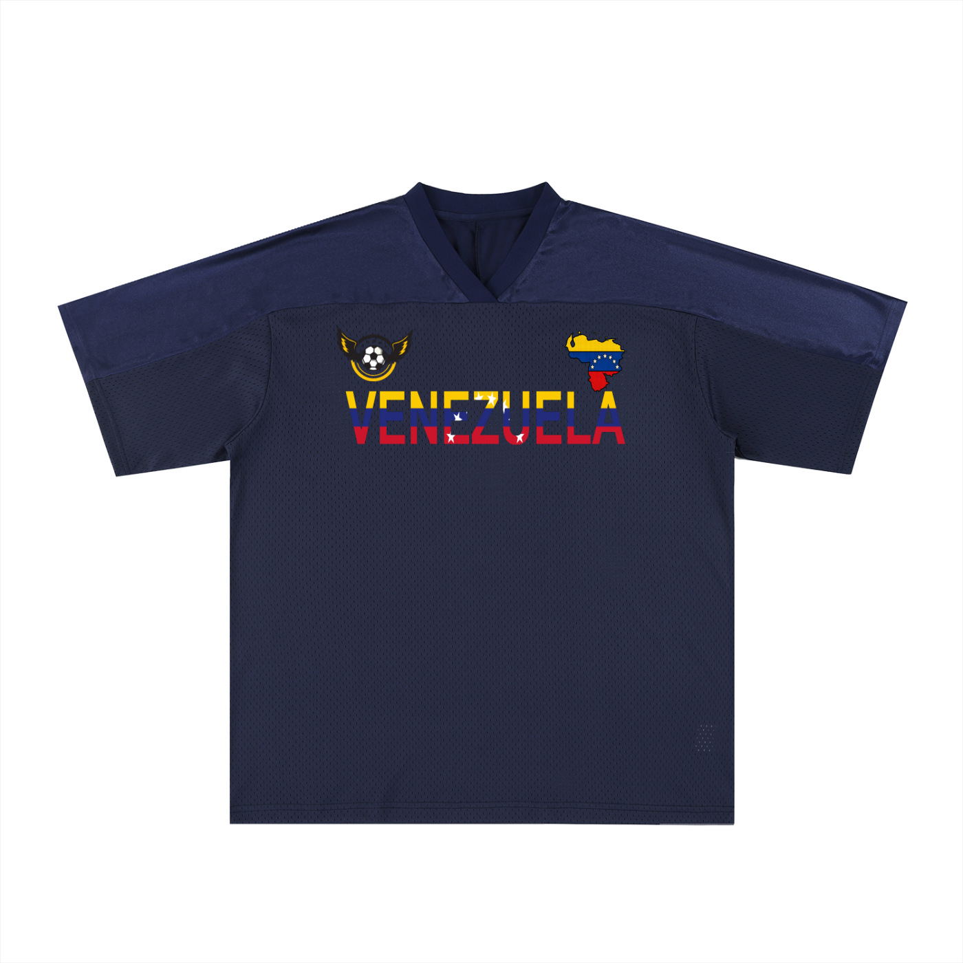 Venezuela Flag Themed Unisex Oversized Mesh V-Neck Soccer Jersey