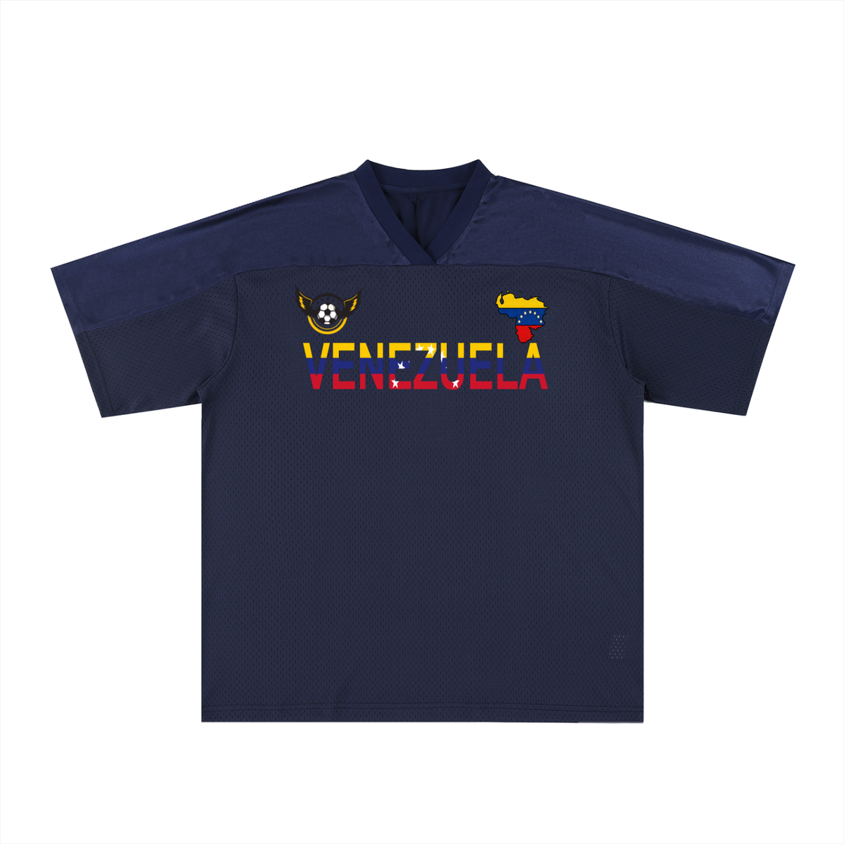 Venezuela Flag Themed Unisex Oversized Mesh V-Neck Soccer Jersey